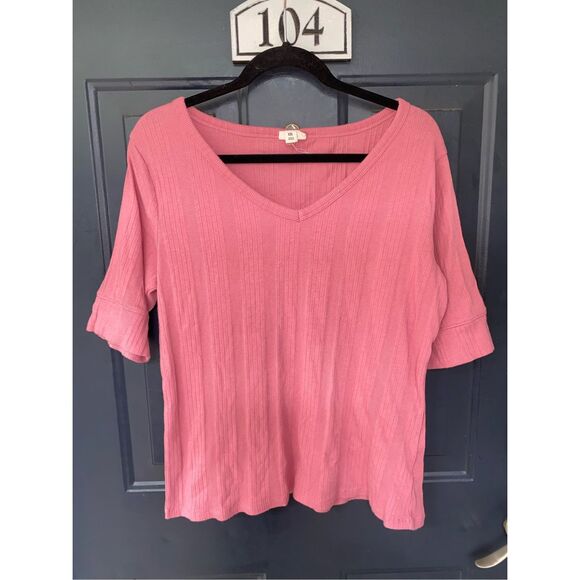 ANA A New Approach Pink Striped V-Neck Blouse Cotton Top, Size XXL - Picture 3 of 10